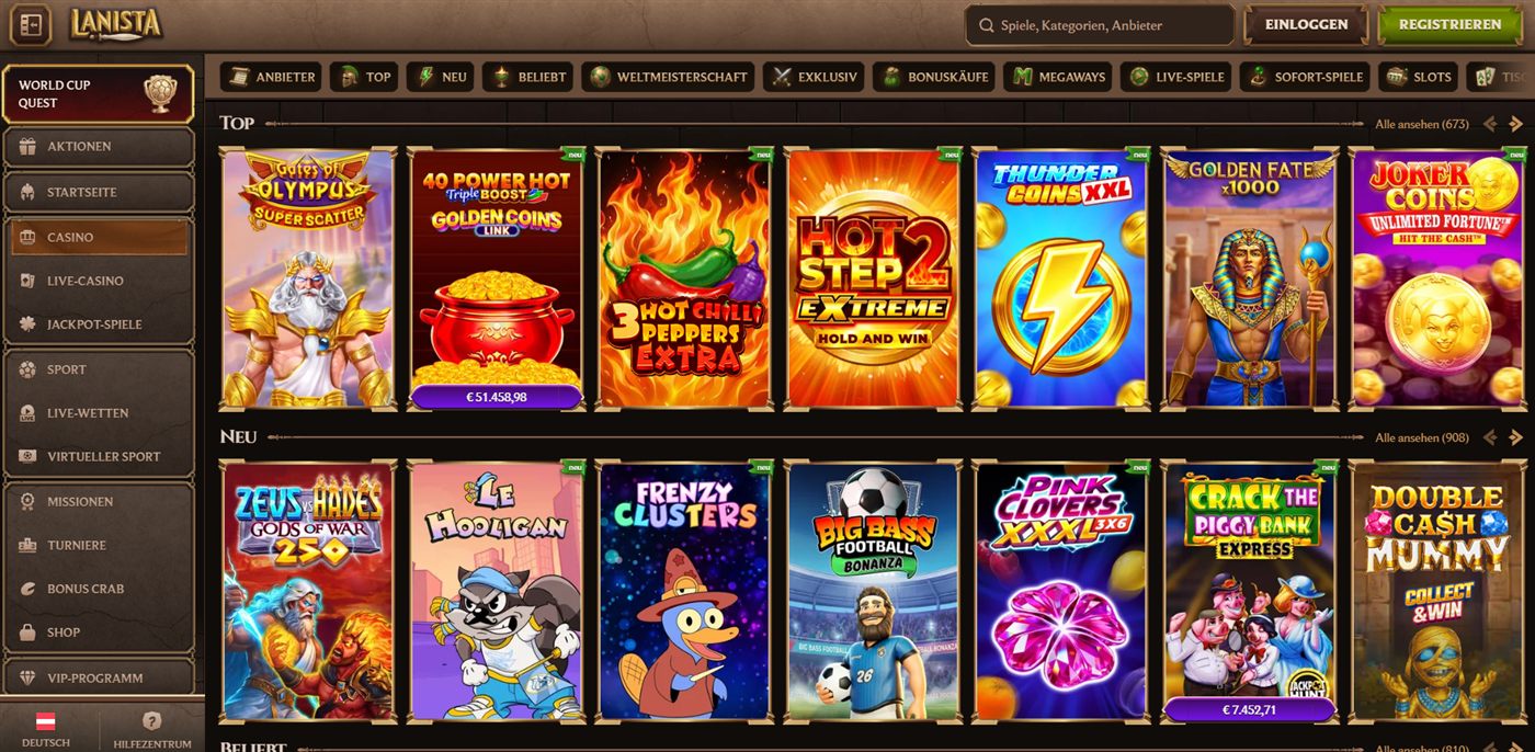 Lanista Spielebereich im Test: Blackjack-, Roulette- und Baccarat-Tische in der Lobby