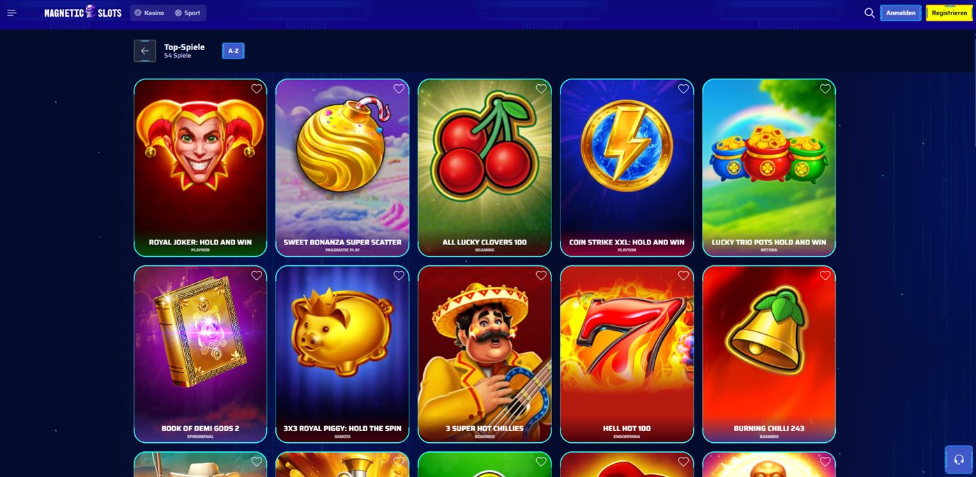 MagneticSlots Spielebereich im Test: Slot-Katalog mit High-RTP-Titeln in der Übersicht