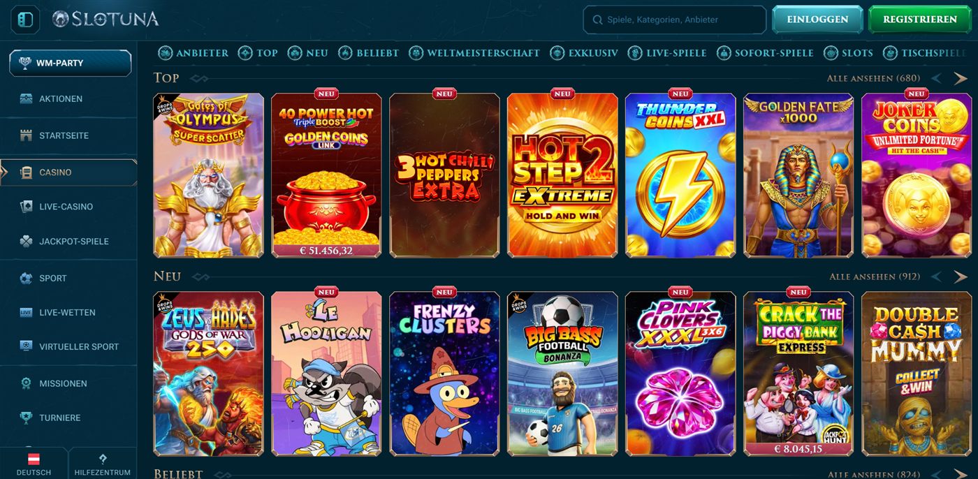Slotuna Spiele-Lobby im Test: Slot-Katalog in der Übersicht